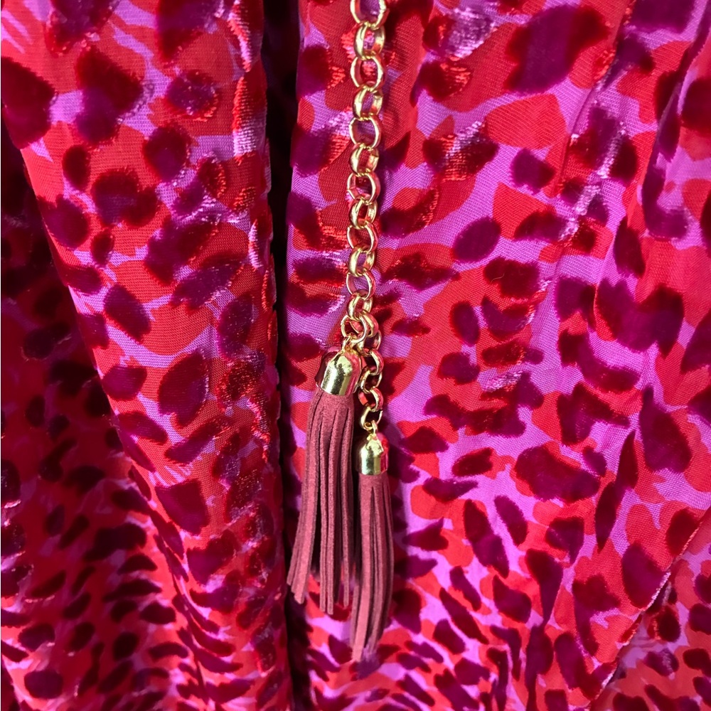 🌹Hale Bob Red & Fuchsia velvet burnout dress|Leopard print with gold chain|M✨ - Picture 6 of 8